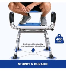 360° Swivel Shower Chair w/ Arms & Back, Heavy Duty [300 lbs] Padded 5-level Hei