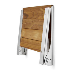18 In. Cameo Folding Wall Mount Shower Bench Seat, Natural Teak Wood with Polish