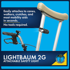 Lightbaum 2G- New Improved Adjustable LED Flashlight for Crutches, Canes, & Walk