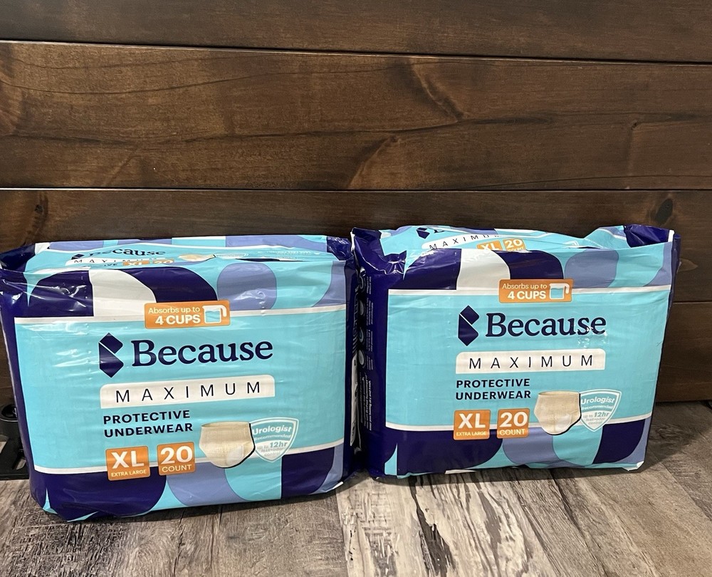 Set Of 2 Because Overnight Protective Underwear Postpartum 20 Count 40 Total XL