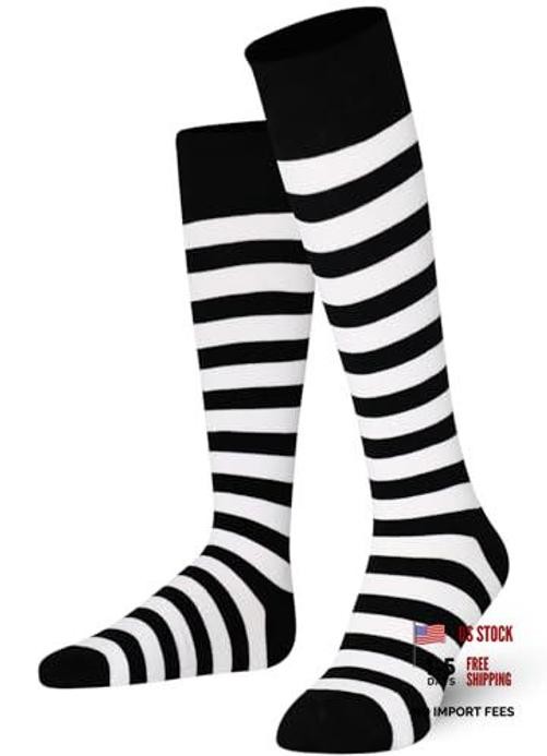 Unisex Knee High Stripe Socks 4-7 Stripe White and Black