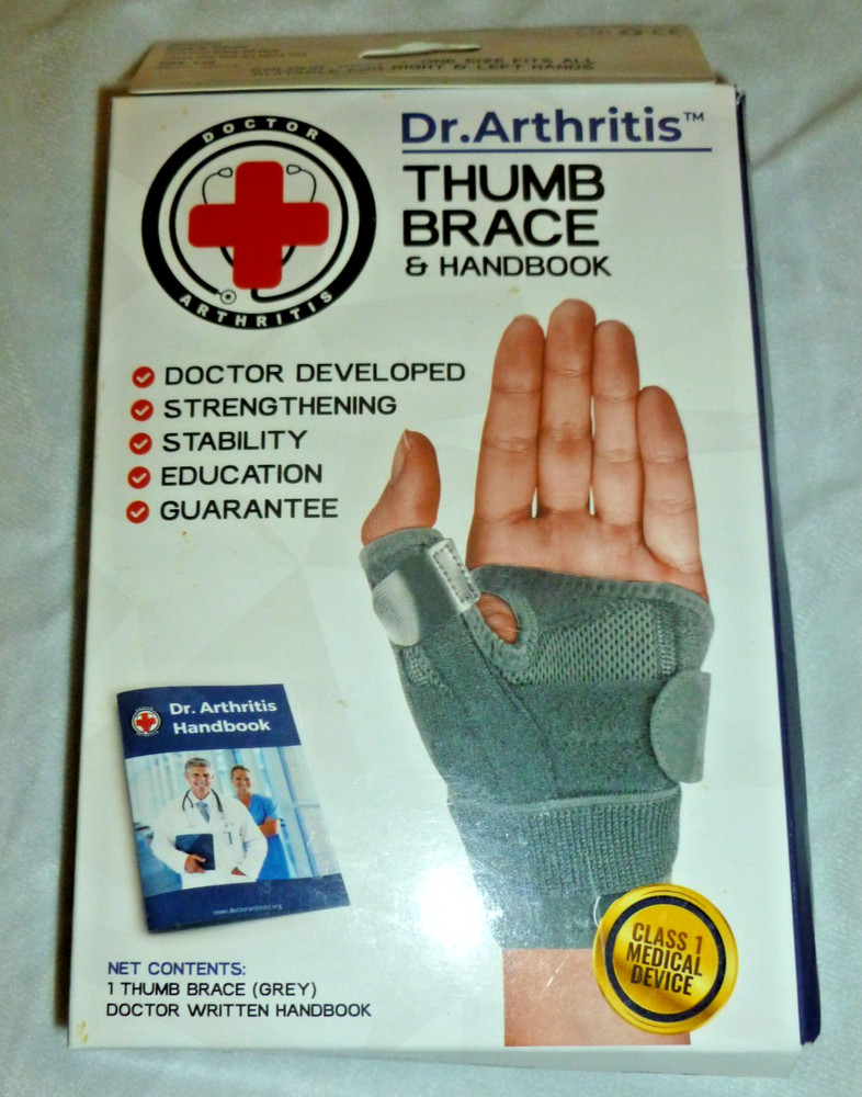 NEW Dr. Arthritis Thumb Brace & Handbook 1 Gray single brace for Left or Right