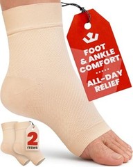 Ankle Compression Sleeve – 1-Pair, Plantar Fasciitis Braces – M Beige / 1 Pair