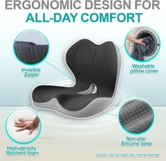 Seat Cushion Office Chair Car & Wheelchair Use W/ Lumbar Support Pillow & Memory