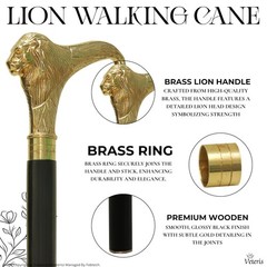 1 PCS Walking Cane Brass Lion Handle 38.5 Inch Decorative Wooden Stylish
