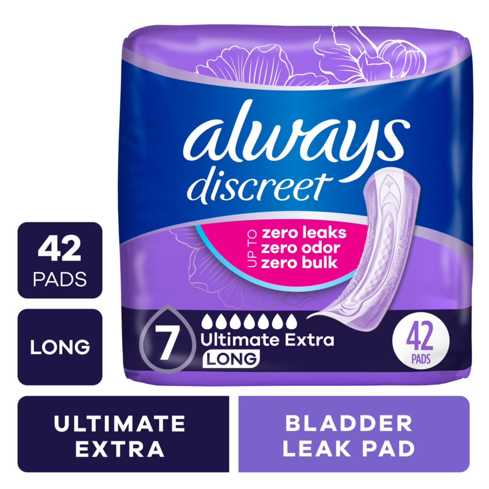 Always Discreet Ultimate Incontinence Pads Women Extra Absorb Long 42 Ct