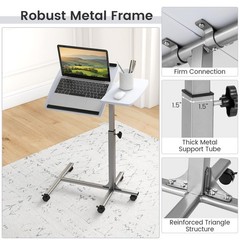 Giantex Overbed Table Wheels Medical Adjustable Bedside Table Mobile Standing