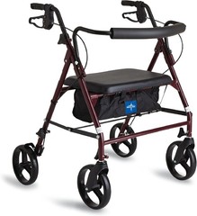 MEDLINE STEEL ROLLATOR WALKER W/ ADJUSTABLE HANDLES, BURGUNDY *DISTRESSED PKG