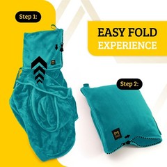 MasterManner Travel Blanket Airplane Compact with Hoodie – 2in1 62×41“, Teal
