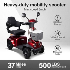 350W Heavy Duty 4-Wheel All Terrain Mobility Scooters for Seniors 8Mph 37Miles