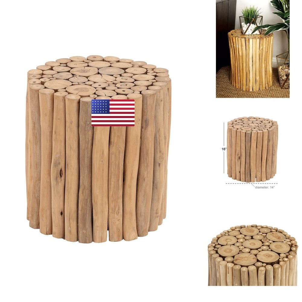 Deco Seventy-Nine Deco 79 Teak Wood Handmade Side End Accent Table End Table