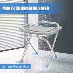 Folding Shower Chair Seat – 17.5″ Stainless Steel, Portable Anti-Slip Bath Stool