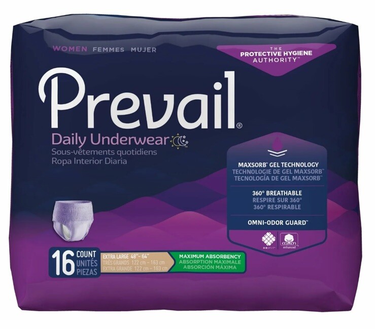 Prevail Women’s Daily Underwear Extra Large 48″-64″ Maximum Absorbency 16 Count