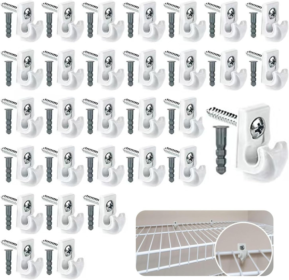 30 Pack Wire Shelf Wall Clips with Screws and Anchors – Plastic Mounting Bracket