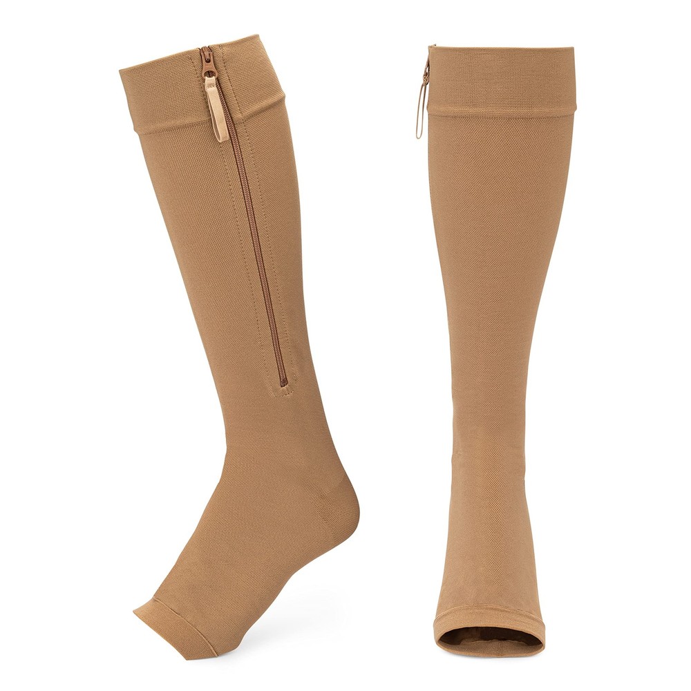 Shorewood Medical Zipper Compression Socks. 20-30mmHg. Knee X-Large, Beige