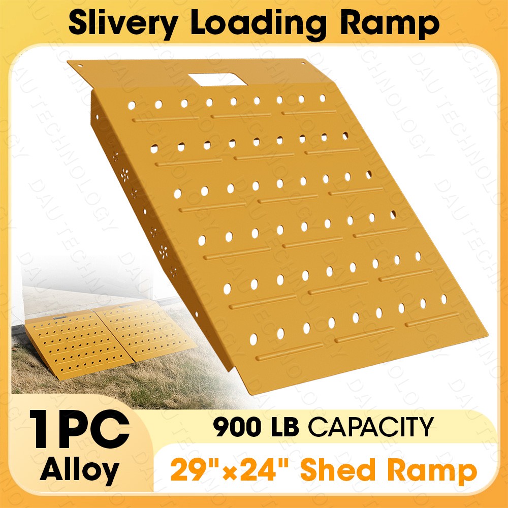 29″ x 24″ Heavy Duty Aluminum Shed Ramp, Portable Loading for Mowers ATV Yellow