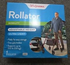 Walgreens Burgundy Steel Frame Folding Rollator 350 Weight Capacity