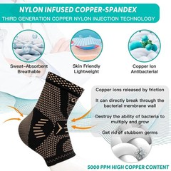 Ankle Brace for Sprained Ankle Compression Sleeve, 2 Pack Copper Infused Ankle