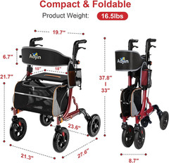 Rollator Walker for Seniors with Seat, Lightweight & Foldable, 8″ All-Terrain Wh