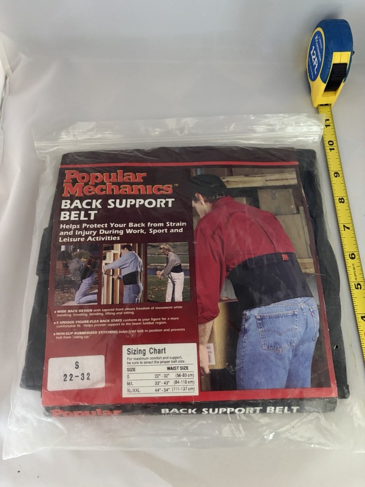 Vintage Rare Popular Mechanics Back Support Belt Strap Size S Waist 22”-32” NOS