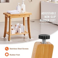 Bamboo Shower Bench, 19in Waterproof Shower Stool Chair with Storage Shelf