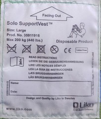 Liko Solo Support Vest Size Large Max 440 lbs. 35911916 Brand New