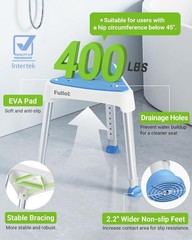 Space-Saving Triangular Shower Chair for Inside Shower with EVA Pad, 400 lbs