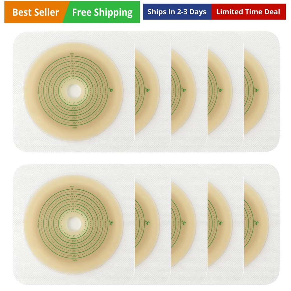 10pcs Skin Barrier with Non-Woven Border for Two Piece Colostomy Bags, Cut-to…