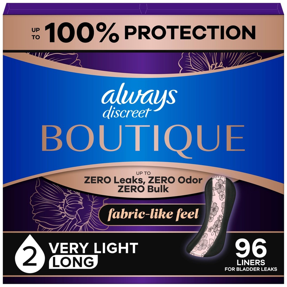 Always Discreet Incontinence Panty Liners Size 2 96 Count 3 Packs