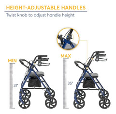 Drive Medical Four Wheel Rollator Rolling Walker with Fold Up Removable Back Sup