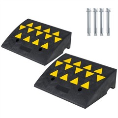 2 Pcs Medium Heavy Duty Rubber Curb Ramp with Drain Channel Reflective Strips