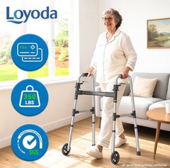 Loyoda Folding Walker with 2 Skis and 5″ Wheels, Lightweight Walkers for Seniors