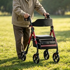 Ergonomic Handle Portable Foldable Walker Adjustable Folding Rollator With Seat