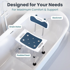 Shower Chair Adjustable 15-19″ Height Non-Slip Feet 300 lb Capacity – Dark Blue