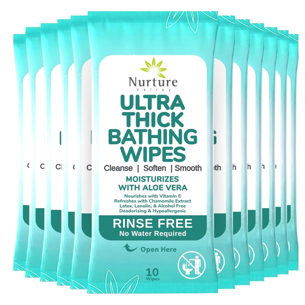 Nurture XL Ultra Thick Body Wipes Adults Disposable No Rinse Bathing Cloths 120c
