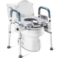 Adjustable Toilet Seat Riser for Seniors, Heavy Duty 400 lbs Capacity, Gray