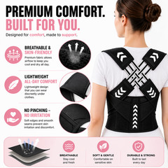 Adjustable Back Posture Corrector Brace Support Unisex Pink Black New