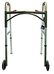 Drive Deluxe Folding Walker #10210-4ASM Two Button w/5″ Wheels 350lbs Cap M4944