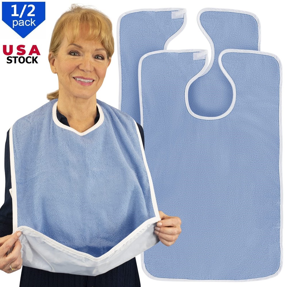 2× Washable Adult Bibs Eating Clothing Protectors Easy to Clean & Crumb Catcher