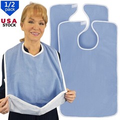 2× Washable Adult Bibs Eating Clothing Protectors Easy to Clean & Crumb Catcher