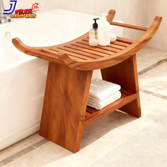 23″ Teak Shower Bench with Curved Seat & Storage Shelf Holds 500 LBS