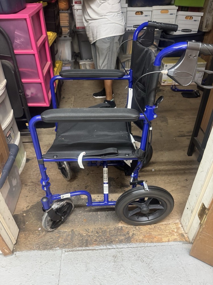 Excel Freewheel Foldable Transport Wheelchair, Blue/Black, Padded Armrest