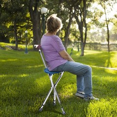 Folding Adjustable Cane Seat Aluminum Alloy Crutch Chair With Light Blue