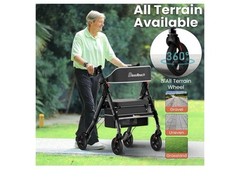 BlessReach Heavy Duty Rollator Walker For Seniors Wide Seat Backrest 450lbs