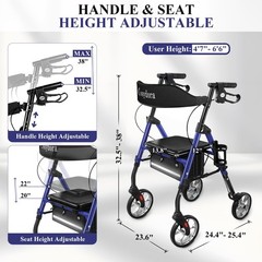 Cosydora Rollator Walkers for Seniors with Seat, 15 Lbs Ultra Navy Blue