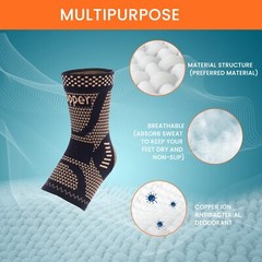 Copper Ankle Brace Support Compression Sleeve Socks Foot Fasciitis Pain Relief