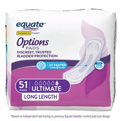Equate Options Women’s Pads, Ultimate Absorb, Unscented, Long Length, 102 Ct​