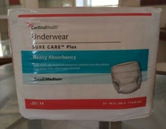 Cardinal Health Underwear 20 count pack SURE CARE Plus Heavy Absorbency S/M