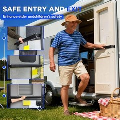 2-in-1 Aluminum RV Screen Door Closer Handle Grab Bar,Adjustable Tension &