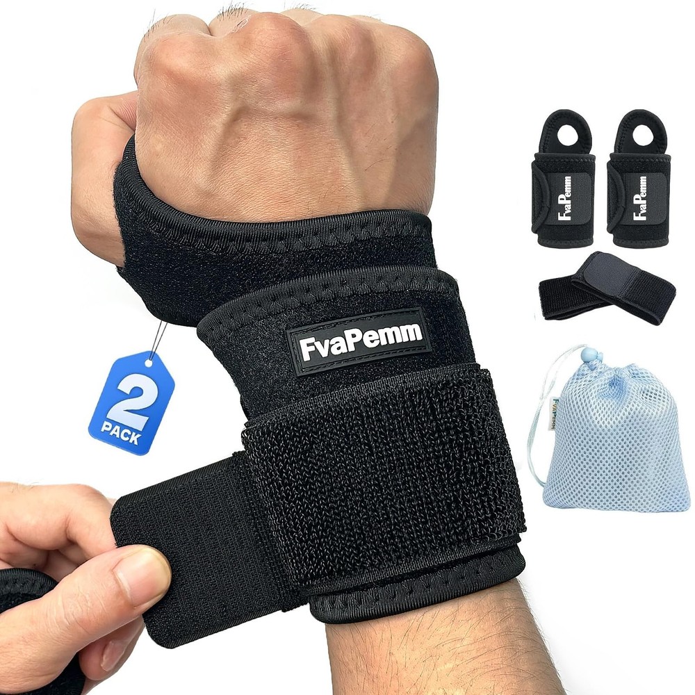 Free Size (Fit 5-10″ Wrist Circumference), Black, Support Brace, 2 Pack(Left…